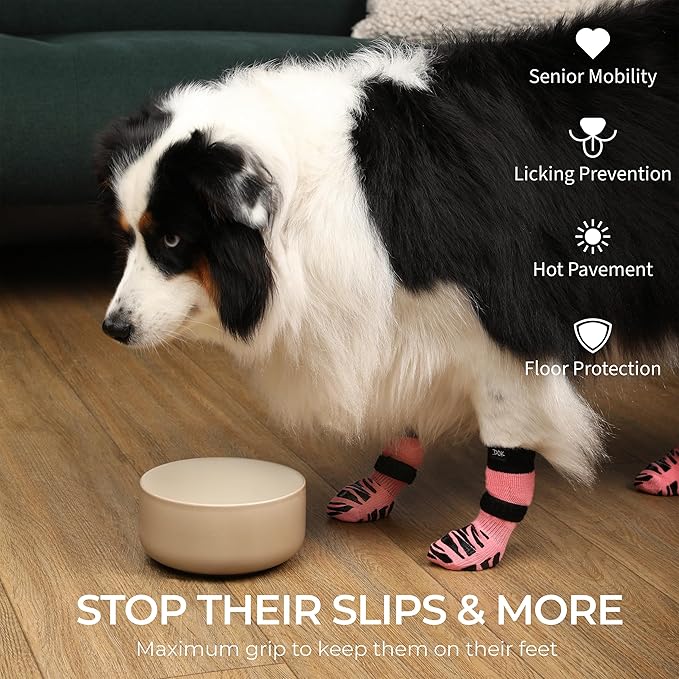 DOK TigerToes Premium Non-Slip Dog Socks for Hardwood Floors - Extra-Thick Grip That Works Even When Twisted - Prevents Licking, Slipping, and Great for Dog Paw Protection (XXS, Sassy Pink)