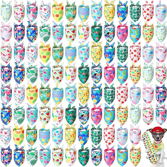 Chunful 100 Pieces Dog Bandanas Bulk Summer Pet Bandanas Pack Triangle Scarf Bib Kerchief Set for Small Large Dog Costume Accessories Decoration(25.6 x 17.7 x 17.7,Fruit)