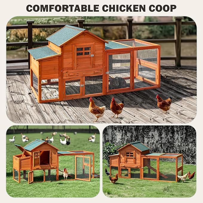 Chicken Coop for 4-6 Chickens Outdoor Wooden Hen House Poultry Pet Hutch for Backyard w/Run Cage & Nesting Box