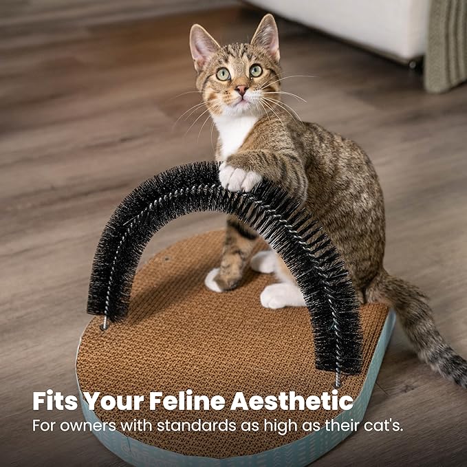 Catstages Scratch & Groom Cat Scratcher with Removable Curved Brush for Self-Grooming Station, Orange