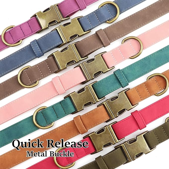 Didog Soft PU Leather Dog Collar, Stylish Quick Released Dog Collars for Small Dogs, Easy Clean Adjustable Pet Collar for Daily Walking, Pink, S Fit 10-16" Neck