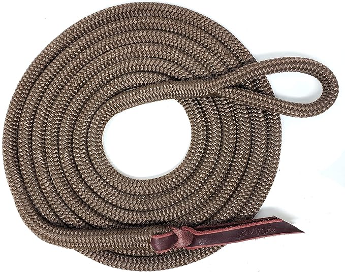 Double Braid Lead Rope with Eye Splice Loop, 12-14FT Lengths (Brown, 12 ft.)