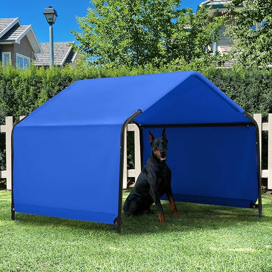 Dog Shade Shelter Outdoor 4'x4'x3' Tent for Large Medium Dogs, Outside Sun Rain Canopy Pet House for Livestock Pigs Cats with Waterproof Roof Ground Nails,Blue