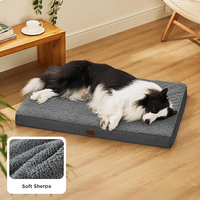 Bedsure Dog Beds Large Sized Dog - Orthopedic Flat Pet Beds with Removable Washable Cover, Egg Crate Foam Puppy Mat, Suitable for Pet Up to 65 lbs