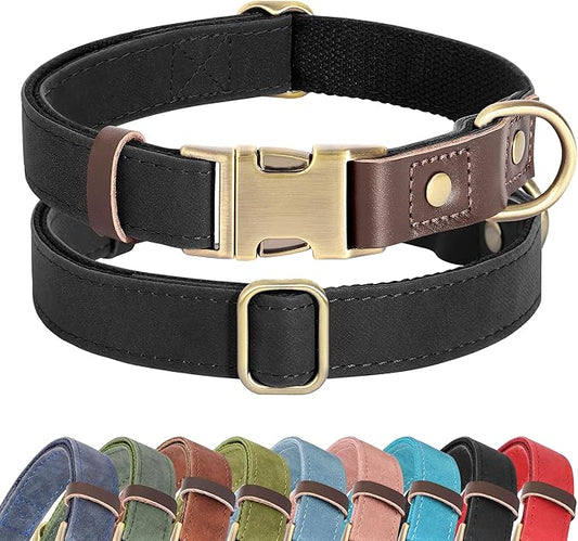 Didog Soft PU Leather Dog Collars for Medium Dogs,Classic Adjustable Dog Collars with Quick Release Metal Buckle,Easy Clean and Comfortable with Nylon Lining,Black,M Neck 13-19"