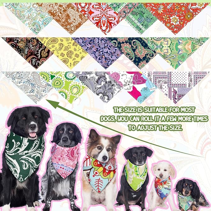 100 Pcs Dog Bandanas Bulk Pet Bibs Colorful Triangle Scarf Pet Bandanas for Medium Large Dogs Spring Summer Birthday Costume Decoration (Paisley)