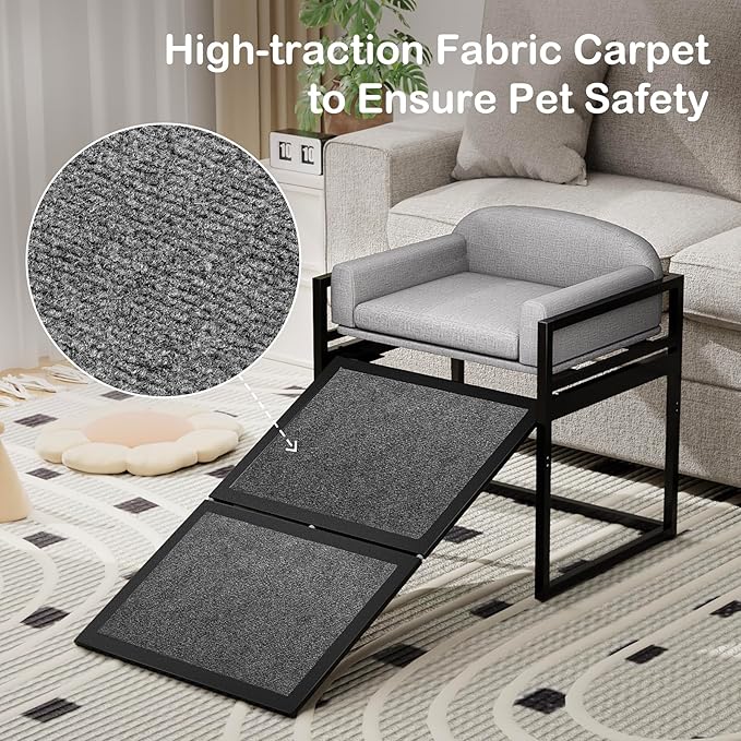 Dog Ramp Doggie Stairs with Seat Mate,Puppy Chair Get on High Bed Couch Office Window Perch,Non Slip Dachshunds Foldable Ladder,Pet Doggy Step for Small Old Dogs,Chihuahua Cat Platform Grey