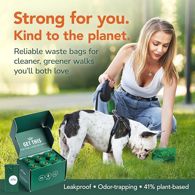 Biodegradable Dog Poop Bag - 90 Dog Waste Bags Total, Leakproof & Odor-Trapping, Durable Doggy Waste Bags – 6 Rolls (15 Pet Poop Bagі Per Roll), 13x9" Environment-friendly Potty Bags