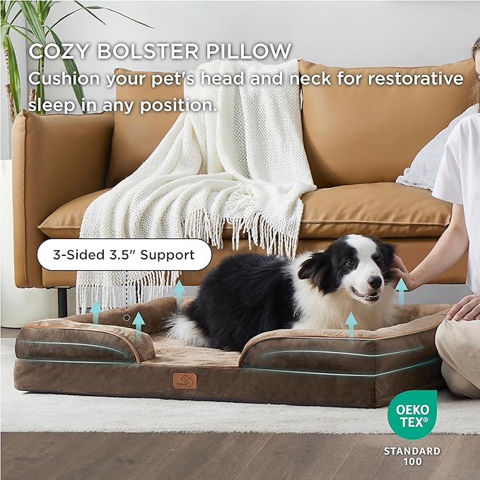 Bedsure L Plus Orthopedic Dog Bed for Large Dogs - Washable Dog Cat Bed Waterproof, L Plus Big Comfort Dogs Couch Sofa with Washable Removable Cover, Pet Bed with Nonskid Bottom, Brown, 38"