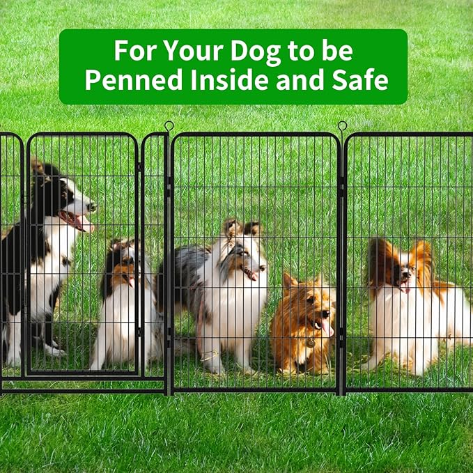 Dog Playpen Outdoor Extra Wide 32 Panels Heavy Duty Dog Fence 47" Height Anti-Rust with Doors Portable for RV Camping Yard, Total 84FT, 561 Sq.ft, Snowy Black