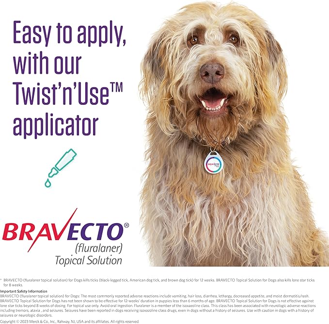 BRAVECTO Topical Solution for Dogs, Flea & Tick, 12 Week Supply, >44-88 lbs., Blue Box