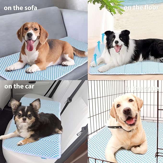 Dog Cooling Mat for Large Dogs - 41x27 Orthopedic Memory Foam Pet Pad for Summer, QMAX>0.5, Washable Premium Comfort Crate Pad for Your Furry Companion, Blue