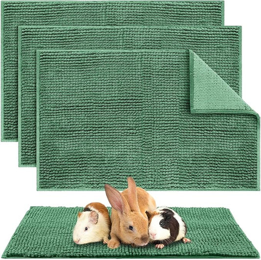 Amylove 4 Pcs Guinea Pig Cage Liner Guinea Pig Bedding Washable Fleece Pee Pads Reusable Small Animals Training Mat Small Animal Sleeping Bed for Bunny Hamster(Dark Green,16 x 24 Inch)