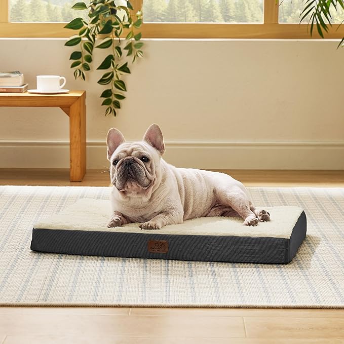Bedsure Dog Bed Medium Size Dog - Orthopedic Flat Puppy Beds with Removable Washable Cover, Egg Crate Foam Pet Mat, Suitable for Pet Up to 35 lbs