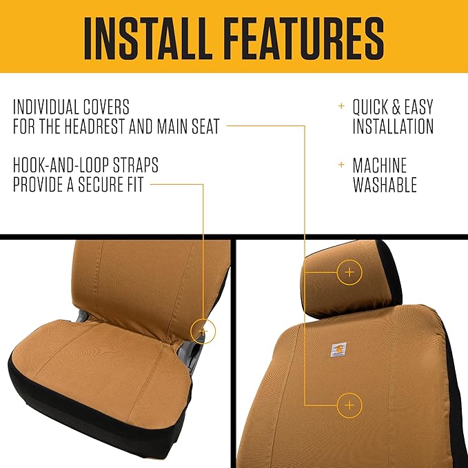 Carhartt Universal Nylon Duck Canvas Fitted Bucket Seat Cover, Durable Seat Protection with Rain Defender, Single, Carhartt Brown