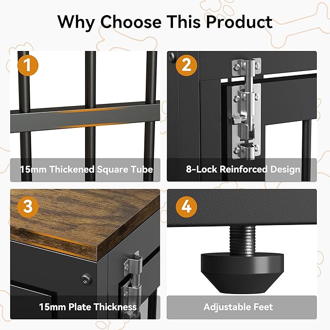 Dociote Heavy Duty Dog Crate Furniture with Storage Shelves，Large Dog Kennel Indoor End Table 39 Inch,Brown