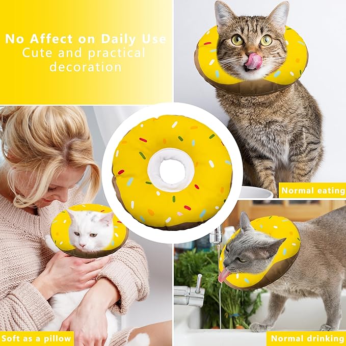 Cat Cone Collar Soft, Adjustable Cat Recovery Collar Kitten Cones to Stop Licking, Cute Donut Collar After Surgery, Cats Neck Pillow Cone Elizabethan Cones of Shame (Waterproof Yellow, Medium)