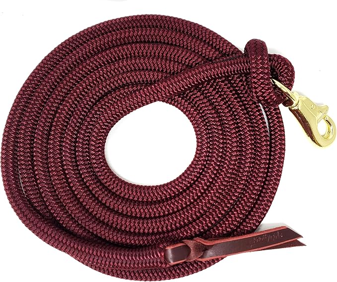 Double Braid Lead Rope with Eye Splice Loop, 12-14FT Lengths (Burgundy, 14 ft.)