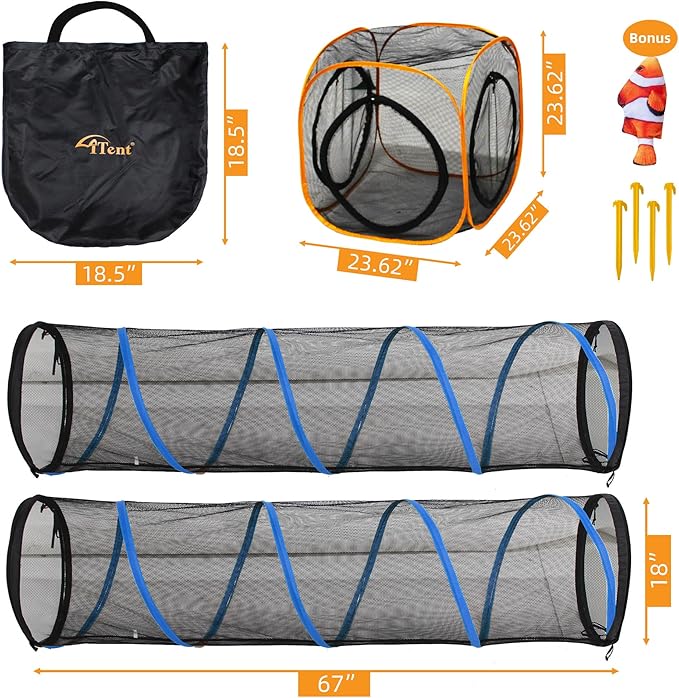 Cat Play Tunnel + Cube(with Three Ways) for Indoor and Outdoor, Kitty Play House, Cat Enclosures, Collapsible Kitty Tent, Kitten Toys Easy to Connect with Kitty Tent（2 Tunnels + Cube ）