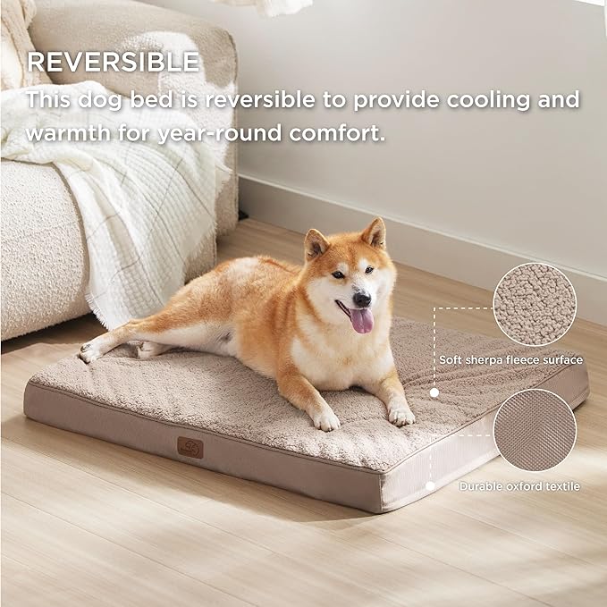 Bedsure Dog Beds Large Sized Dog - Orthopedic Flat Pet Beds with Removable Washable Cover, Egg Crate Foam Puppy Mat, Suitable for Pet Up to 65 lbs