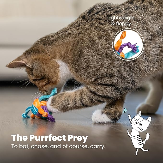 Catstages Catnip Tons of Tails – Interactive Catnip Dental Chew Toy for Cats with Rope, Ribbon & Cotton for Batting, Chasing & Chewing