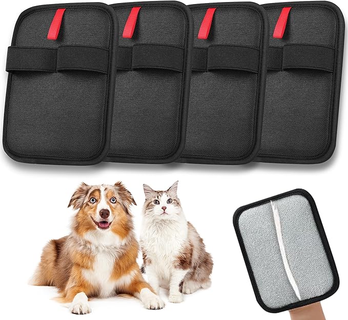 4 Pack Electrostatic Pet Hair Removal Gloves, Reusable Washable Dog & Cat Hair Remover Gloves for Furniture, Carpet, Car Seats, Effortless Cleaning