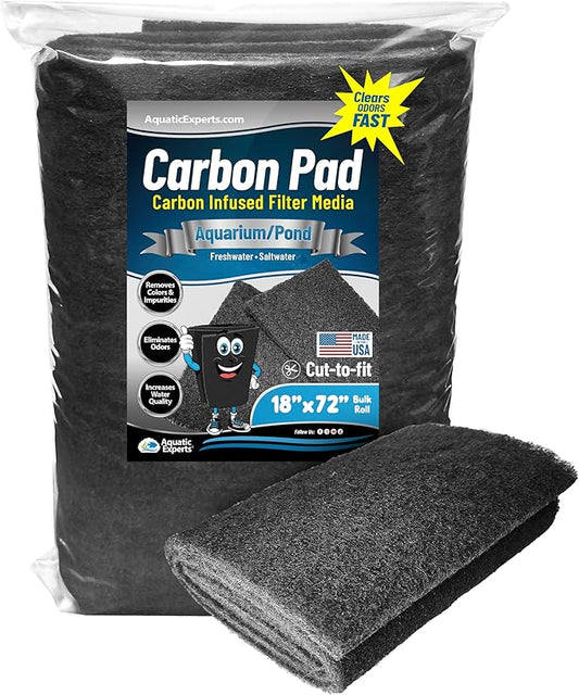 Aquarium Carbon Pad - Cut to Fit Carbon Infused Filter Pad Media for Crystal Clear Fish Tank and Ponds (18 Inch Width, 72 Inch Long)