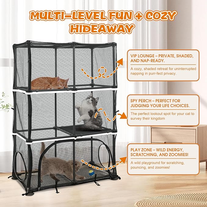 Catio Outdoor Cat Enclosure for Cats & Small Animals, Pet Playpen Cat Climber with Removable Pet Tunnel for Indoor/Outdoor Use