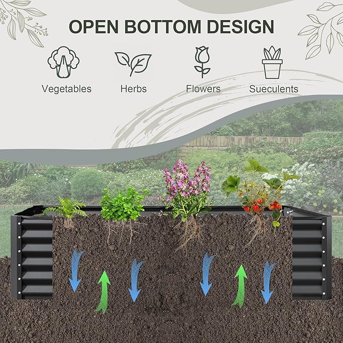 Domi Raised Garden Beds Outdoor, 8x4x1.5Ft Thickening Tall Metal Rectangular Deep Root Box Planter for Vegetables, Flowers, Herbs, and Succulents 1.5" Deep w/ 342 Gallon Capacity - Dark Gray