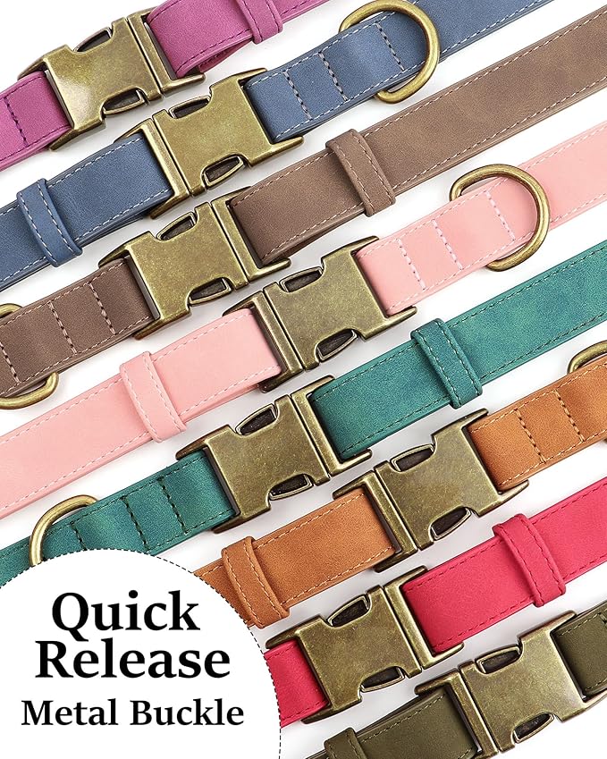 Didog Soft PU Leather Dog Collar, Stylish Quick Released Dog Collars for Small Dogs, Easy Clean Adjustable Pet Collar for Daily Walking, Red, S Fit 10-16" Neck