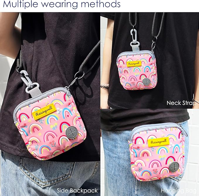 Dog Treat Pouch for Pet Walking and Training with Clicker Poop Bags Small Fanny Zipper Pack Holder for Puppy Snack Dispenser Kit for Leash and Outdoor Use (Rainbow)