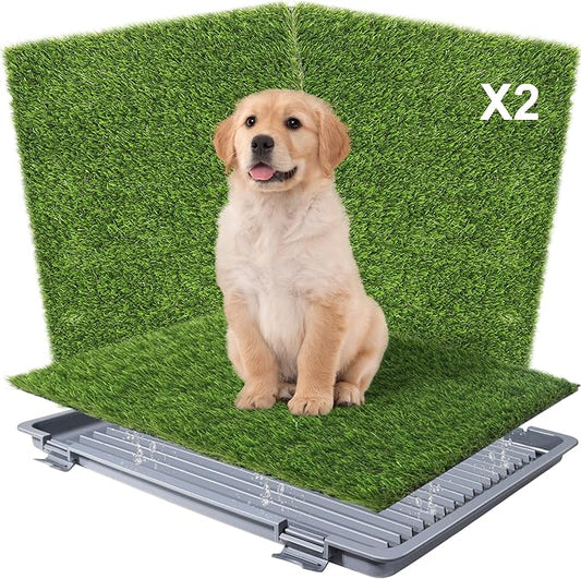 Dog Grass Pad with Tray: 2 Pack Grass Pee Pads for Dogs Potty for Puppy Training, 22"x18" Artificial Turf for Dogs with Collection Tray for Indoor /Outdoor /Patio /Balcony, Grey