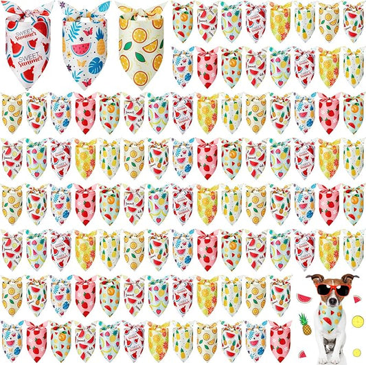 100 Pcs Fruit Dog Bandanas Bulk Summer Bandanas for Dogs Hawaiian Soft Bibs Adjustable Triangle Scarf for Small Medium Large Pet Costume