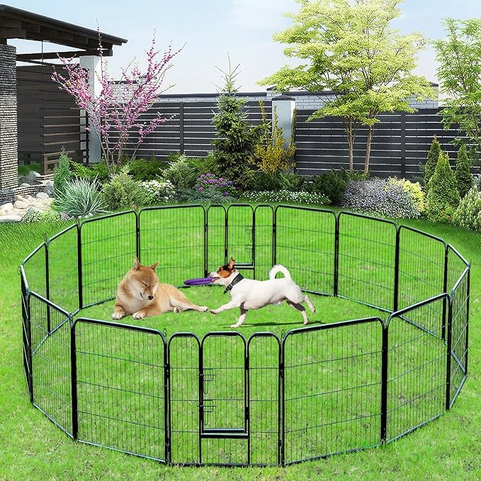 BestPet Dog Playpen Indoor 40 inch 16 Panels Metal Dog Pen Pet Dog Fence Outdoor Exercise Pen with Doors,Pet Puppy Playpen for RV Camping Yard, Black
