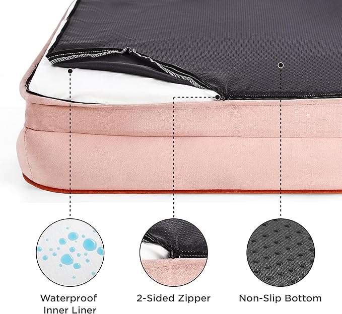 Bedsure XL Plus Orthopedic Dog Bed for Extra Large Dogs - Washable XLarge Dog Cat Bed Waterproof, Comfort Dogs Couch Sofa with Washable Removable Cover, Pet Bed with Nonskid Bottom, Pink, 48"