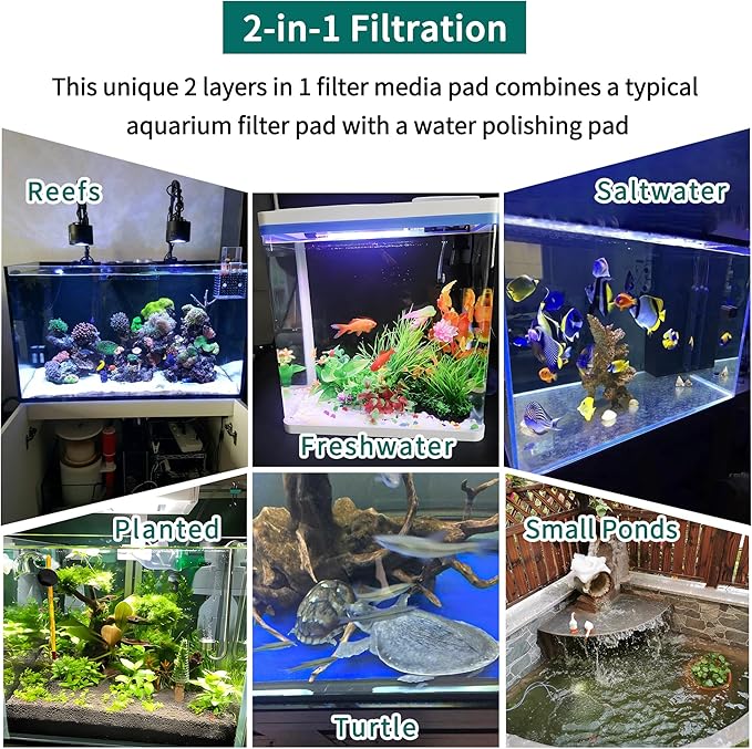 Aquarium Filter Sponge Fish Tank Pond Filter Media Filters Pad for Fish Tank,Filter Freshwater, Saltwater Aquariums, Reusable Fish Pond Filter Material, 0.27" Thick, Green