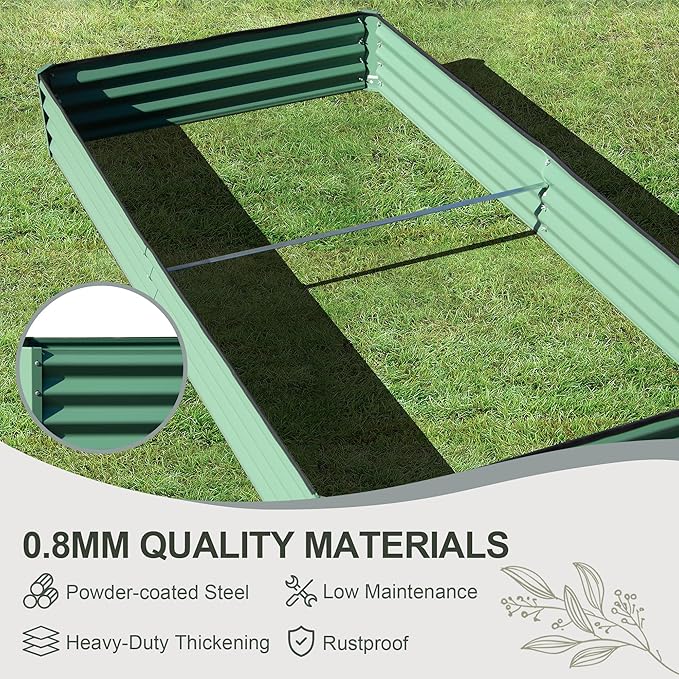 Domi Galvanized Raised Garden Bed, 8x4x1Ft Thickening Metal Planter Box for Vegetables Bottomless for Backyard Outdoor, 1" Deep w/ 228 Gallon Capacity - Green