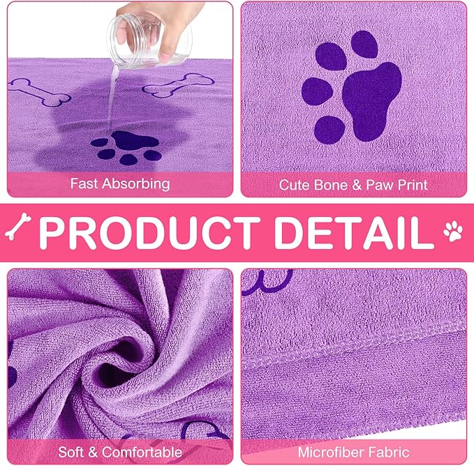 Chumia 8 Pcs Dog Towels for Drying Dogs Cats Pet Towels Bulk Puppy Microfiber Quick Drying Paw Bath Bathing Supplies Absorbent for Medium Pets(Sweet Color,40 x 24 Inch)