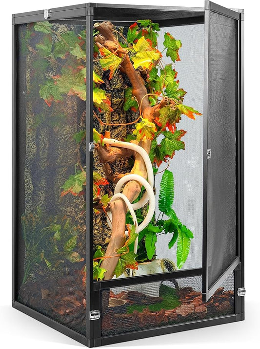 45 Gallon 360° Panoramic Foldable Reptile Terrarium Kit: Crested Gecko Tank and Reptile Cage for Superior Ventilation, Easy Feeding, Sturdiness, and Simple Assembly (Black, 32"x18"x18")