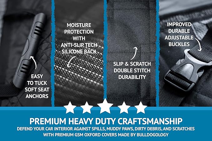 Bulldogology Dog Car Seat Cover for Back Seat 58"x56" Waterproof Pet Seat Cover SUV - Seat Cover for Dogs - Back Seat Protector - Dog Hammock for Car, Seat Cover for Truck (Large)
