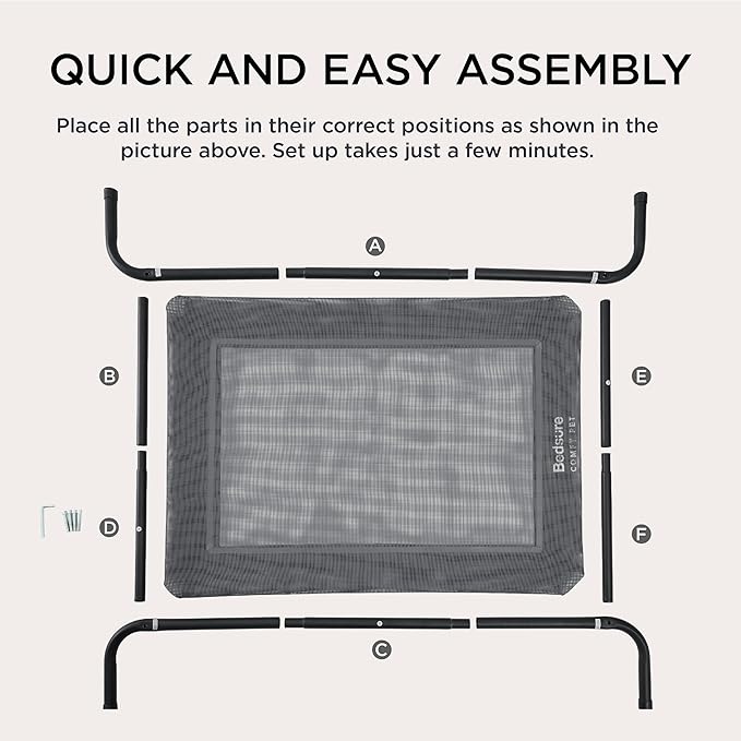 Bedsure Outdoor Elevated Dog Beds for Small Dogs, Portable Indoor & Outdoor Cooling Raised Cot Pet Hammock Bed with Skid-Resistant Feet, Frame with Breathable Mesh, Grey, 35 inches