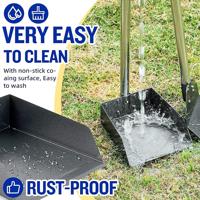 Dog Pooper Scooper, Tray Rake and Spade 3 Pack Poop Scoop Adjustable Long Handle Metal with Bin for Pet Waste Removal, No Bending Clean Up for Large and Small Dogs