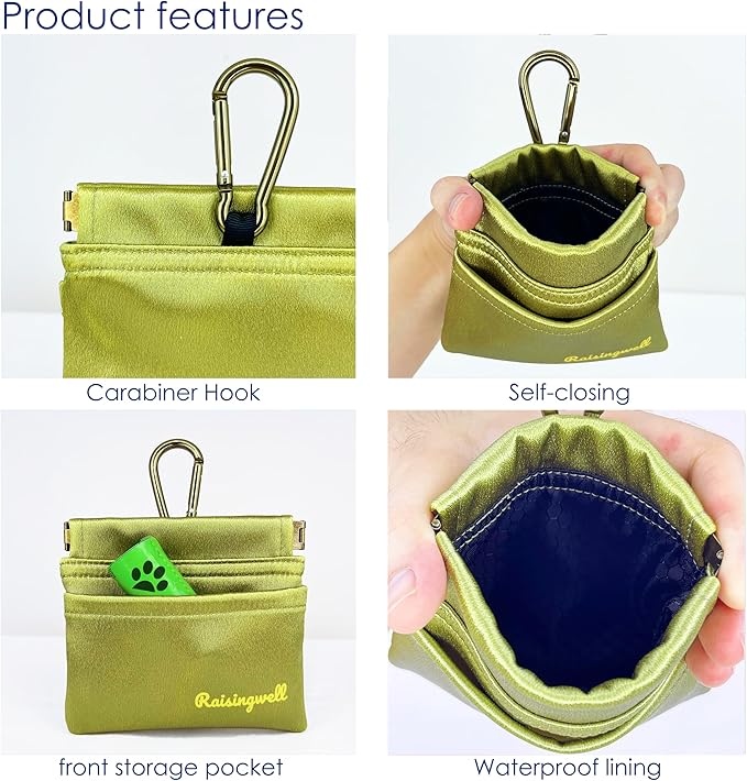 Dog Treat Pouch, Pocket Sized Pet Training Pouch, Hand Free Bronze Dog Walking Bag with Carabiner, Self-Closing Pet Feed Snack Reward, for Puppy Travel or Outdoor Use, NanoPTC