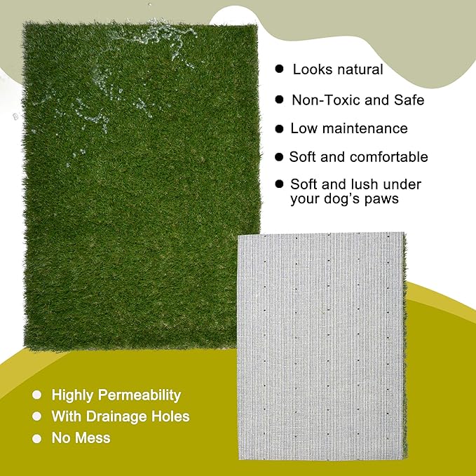 Dog Grass Large Potty Patch, Artificial Dog Grass Bathroom Turf for Pet Training, Washable Puppy Pee Pad, Perfect Indoor/Outdoor Portable Potty Pet Loo (Replacement Grass)