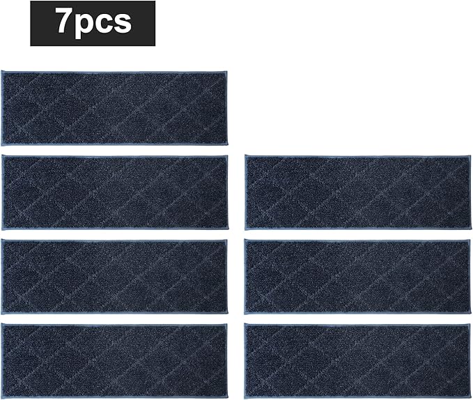 COSY HOMEER Edging Stair Treads Non-Slip Carpet Mat 28inX9in Indoor Stair Runners for Wooden Steps, Edging Stair Rugs for Kids and Dogs, 100% Polyester TPE Backing (7pc, Navy)