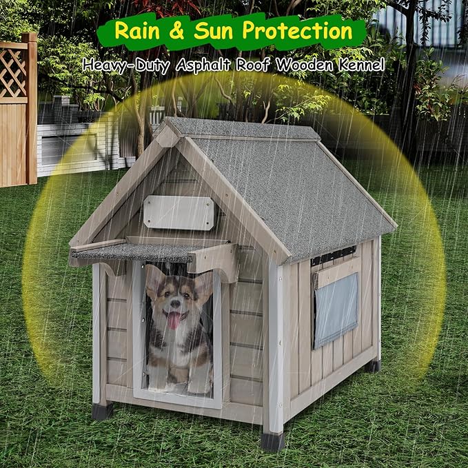 Dog House Outdoor Indoor Waterproof for Small Dog with Anti-Chewing Iron Frame, Raised Feet, Weatherproof Doghouse Kennel Puppy Shelter with Removable Floors(18" L*28.5" W*24" H)