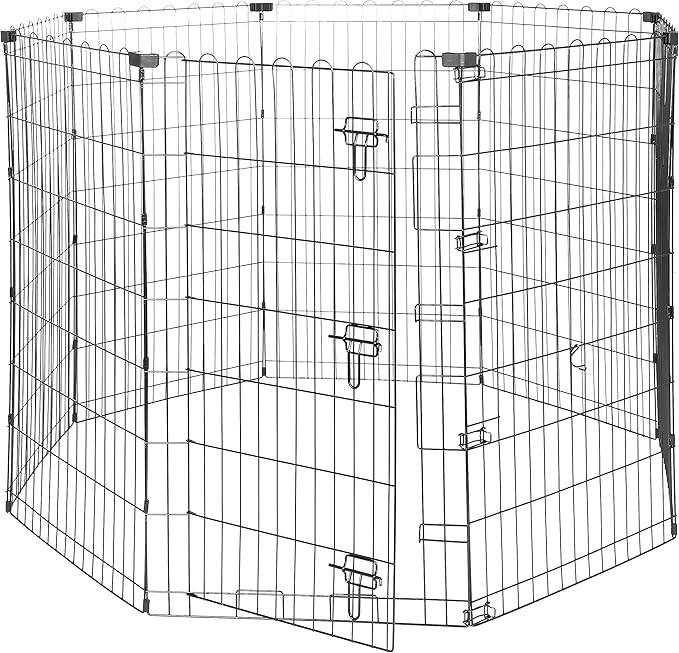 Amazon Basics Foldable Octagonal Metal Exercise Dog Playpen - Indoor/Outdoor, Single Door, Large (8 Panels, 24 x 42), Easy to assemble and store, 42" - Large, Black