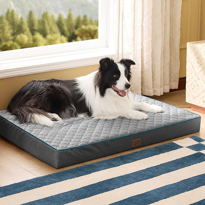 Bedsure Orthopedic Dog Bed Large Sized Dog - Memory Foam Pet Mattress with Removable Washable Cover and Egg Crate Foam, Thick Flat Suitable for Pet Up to 65 lbs, 36x27x3.5 Inches, Grey