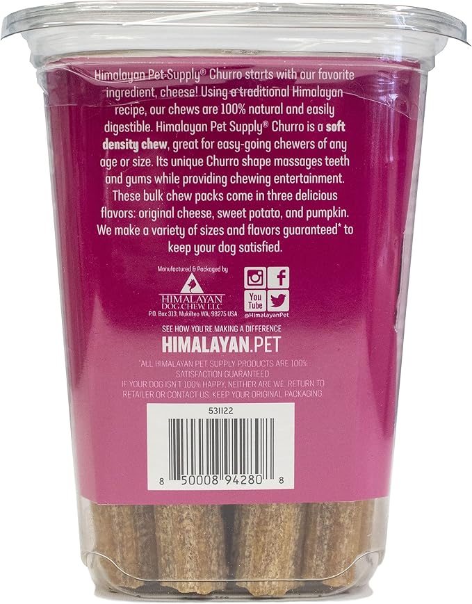 CHURRO Himalayan Cheese Treat Tub | Sweet Potato Churro | Lactose Free - Gluten Free - Grain Free | USA Made | for All Breeds | 11-13 Churros | Real Sweet Potato and Himalayan Cheese