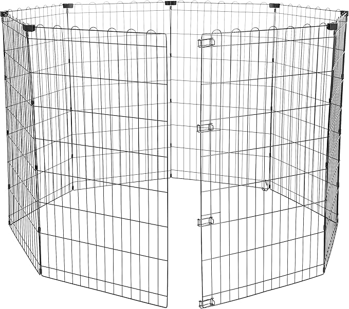 Amazon Basics Foldable Octagonal Metal Exercise Dog Playpen - Indoor/Outdoor, No Door, Large (8 Panels, 24 x 42), Easy to assemble, store, and customize, 42" - Large, Black